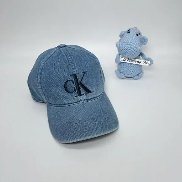 Calvin Klein CK Washed Denim Embroidered Logo Baseball Cap Unisex Hat NWT - Picture 1 of 8